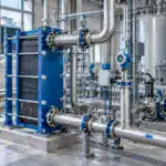 Industrielles Wasseraufbereitungssystem mit Rohrleitungen und Tanks.