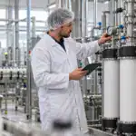 Techniker überprüft Wasserqualität in der Wasseraufbereitung.