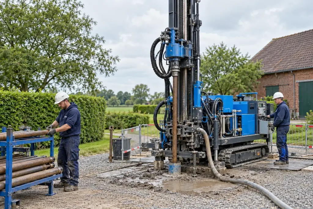 Größeres Bohrgerät auf einem landwirtschaftlichen Betriebsgelände