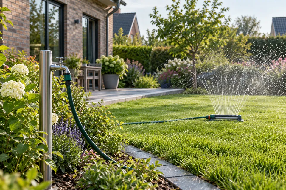 Gartenbewässerung mit Wasseranschluss und Rasensprenger